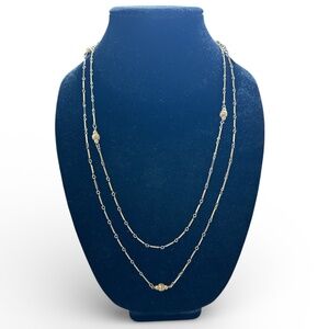 Vintage Signed MONET 55" Gold-Toned Bars & Beads Single or Layered Necklace